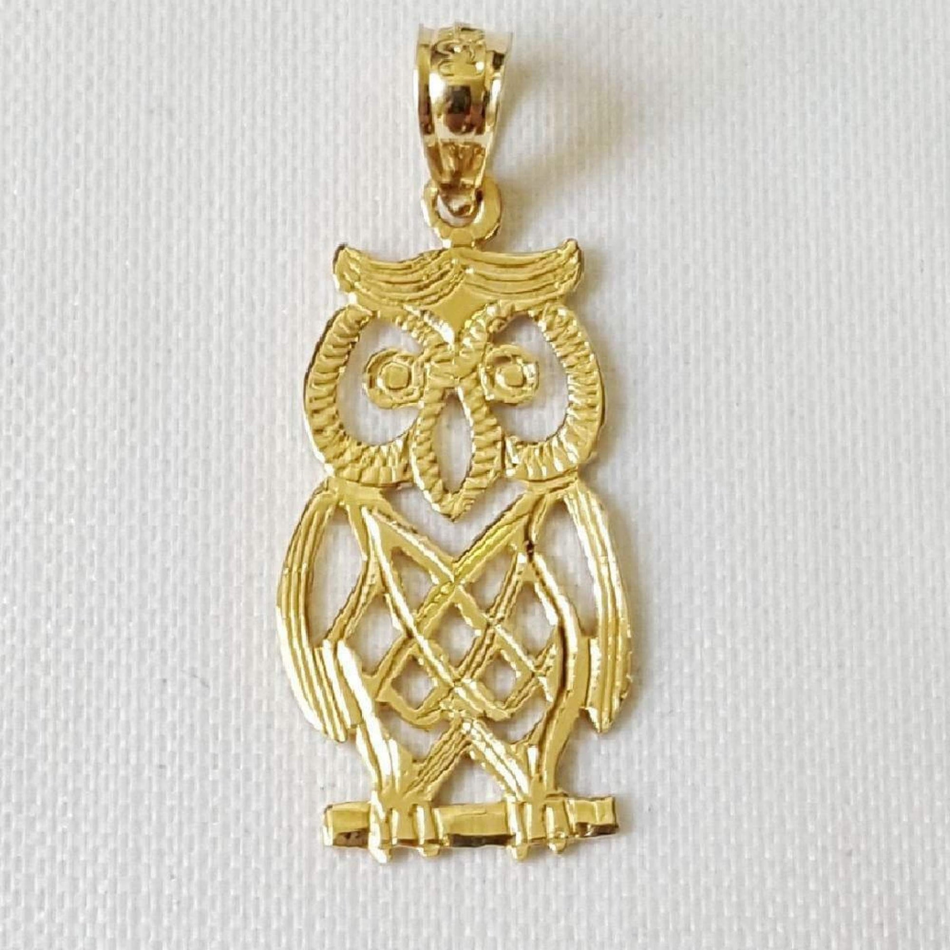 14K Yellow Gold Owl Pendant
