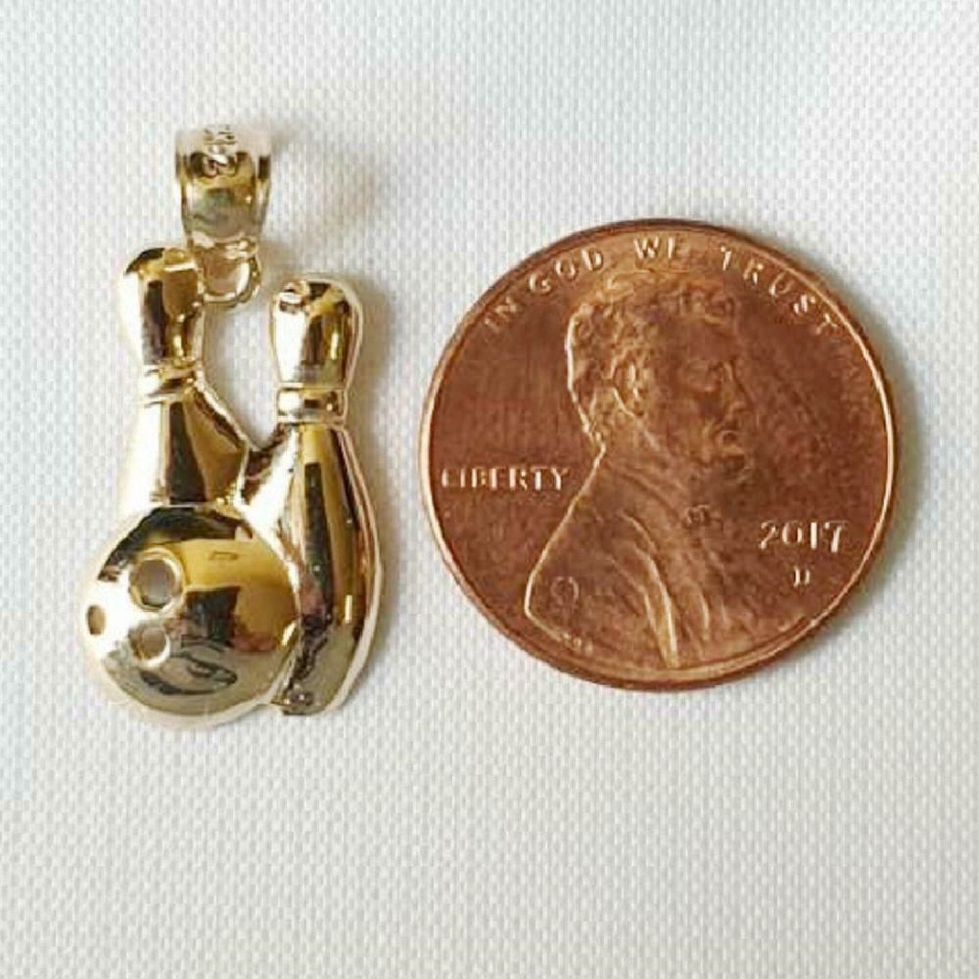 14K Yellow Gold Bowling Pin & Ball Pendant