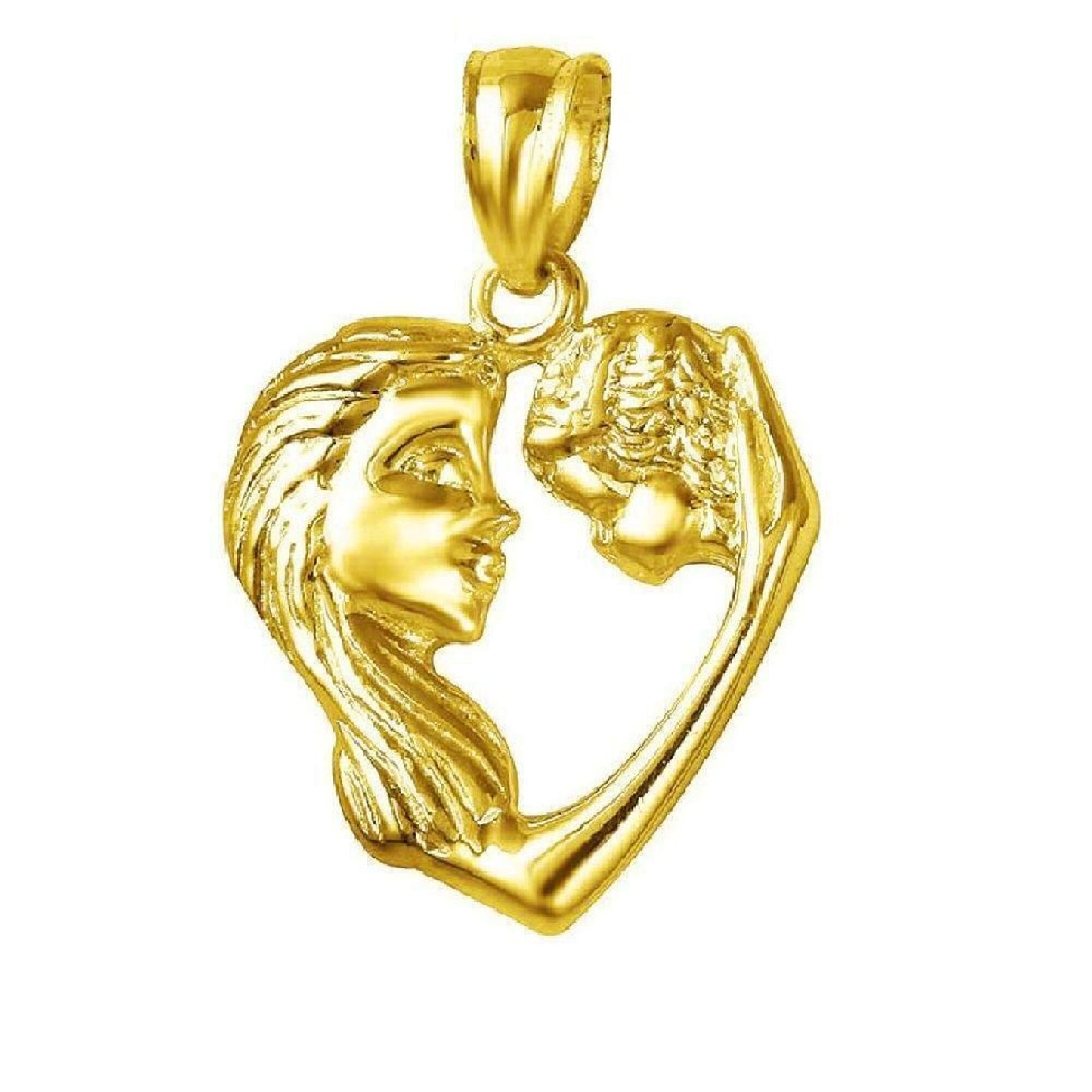 14K Yellow Gold Mother & Child Heart Pendant