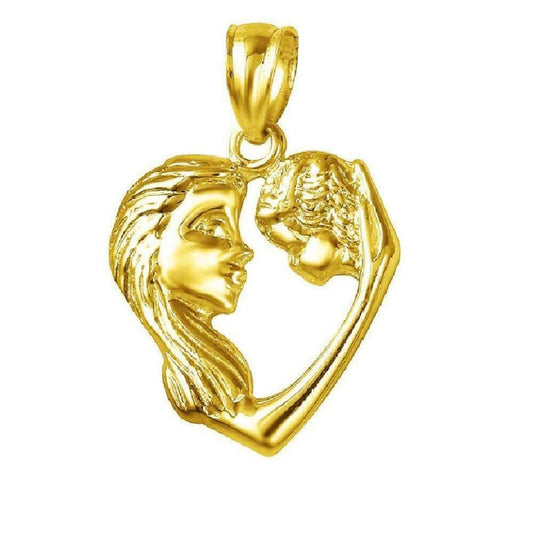 14K Yellow Gold Mother & Child Heart Pendant