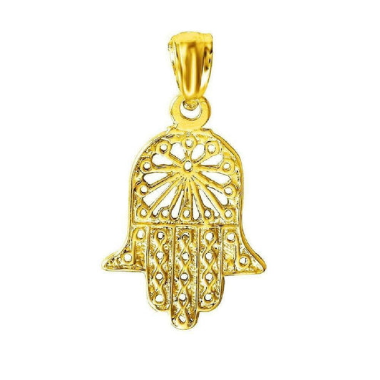 14K Yellow Gold Hamsa Hand Pendant