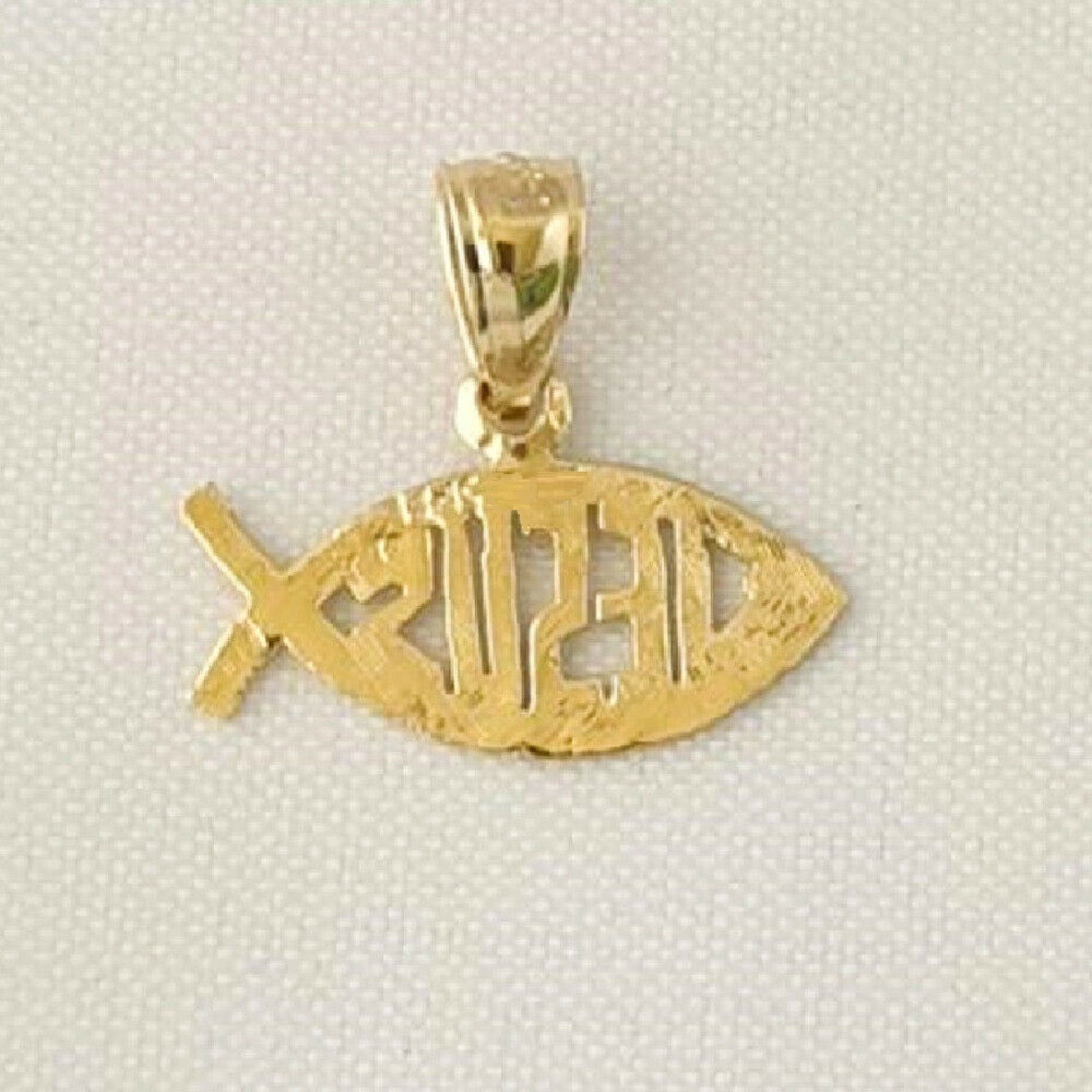 14K Yellow Gold Christian Fish w/ Jesus Pendant