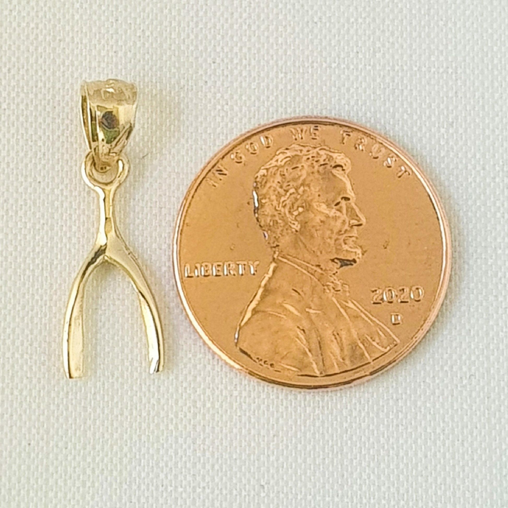 14K Yellow Gold WISHBONE Charm Pendant