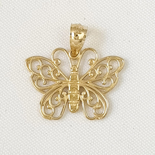 14k Yellow Gold Filigree Butterfly Pendant
