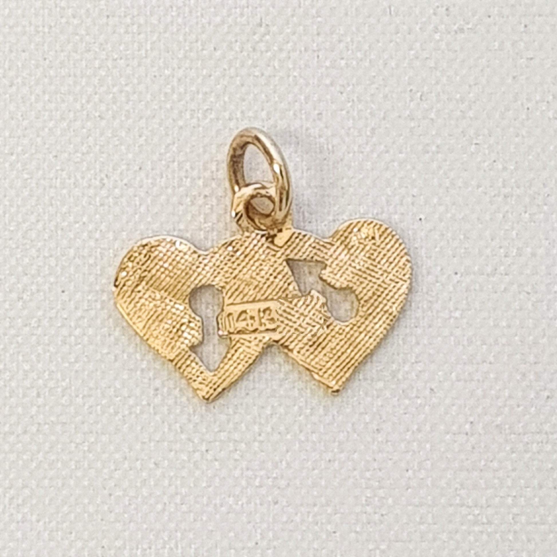Small 14K Yellow Gold Double Heart Charm Pendant