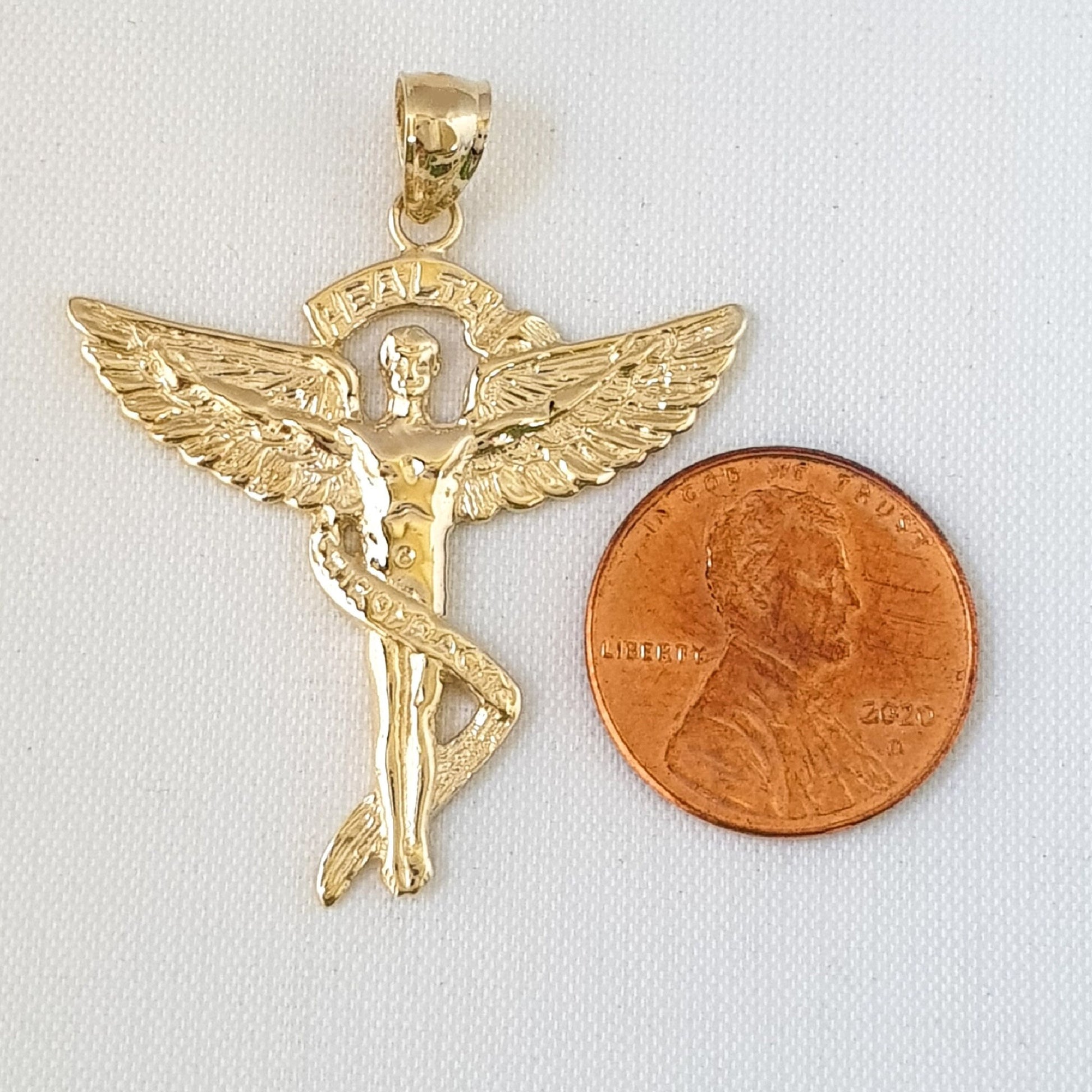 14K Yellow Gold Chiropractic Caduceus Medical Pendant