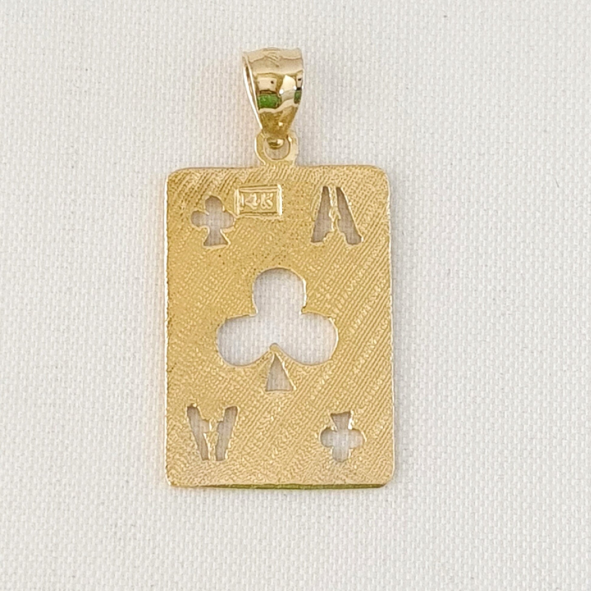 14K Yellow Gold Ace of Clubs Playing Cards Pendant