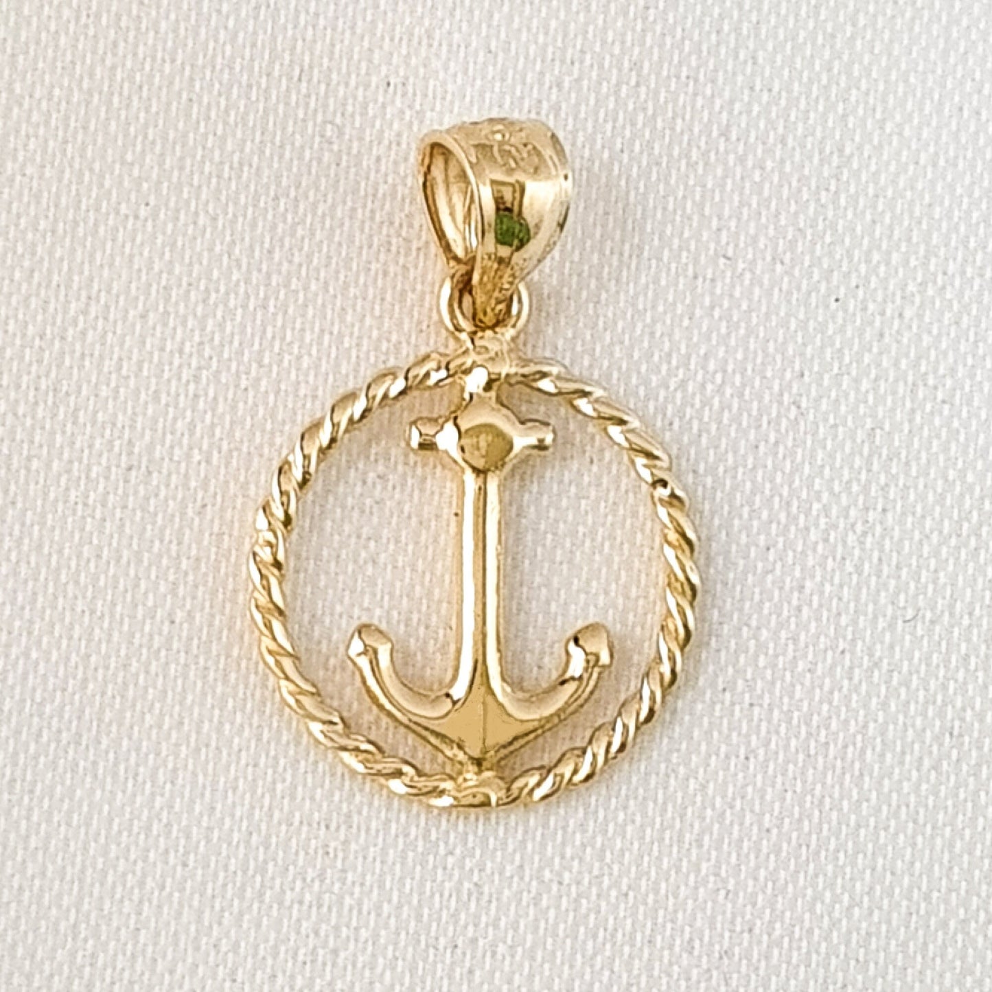 14K Yellow Gold Anchor with Rope 3D Solid Pendant