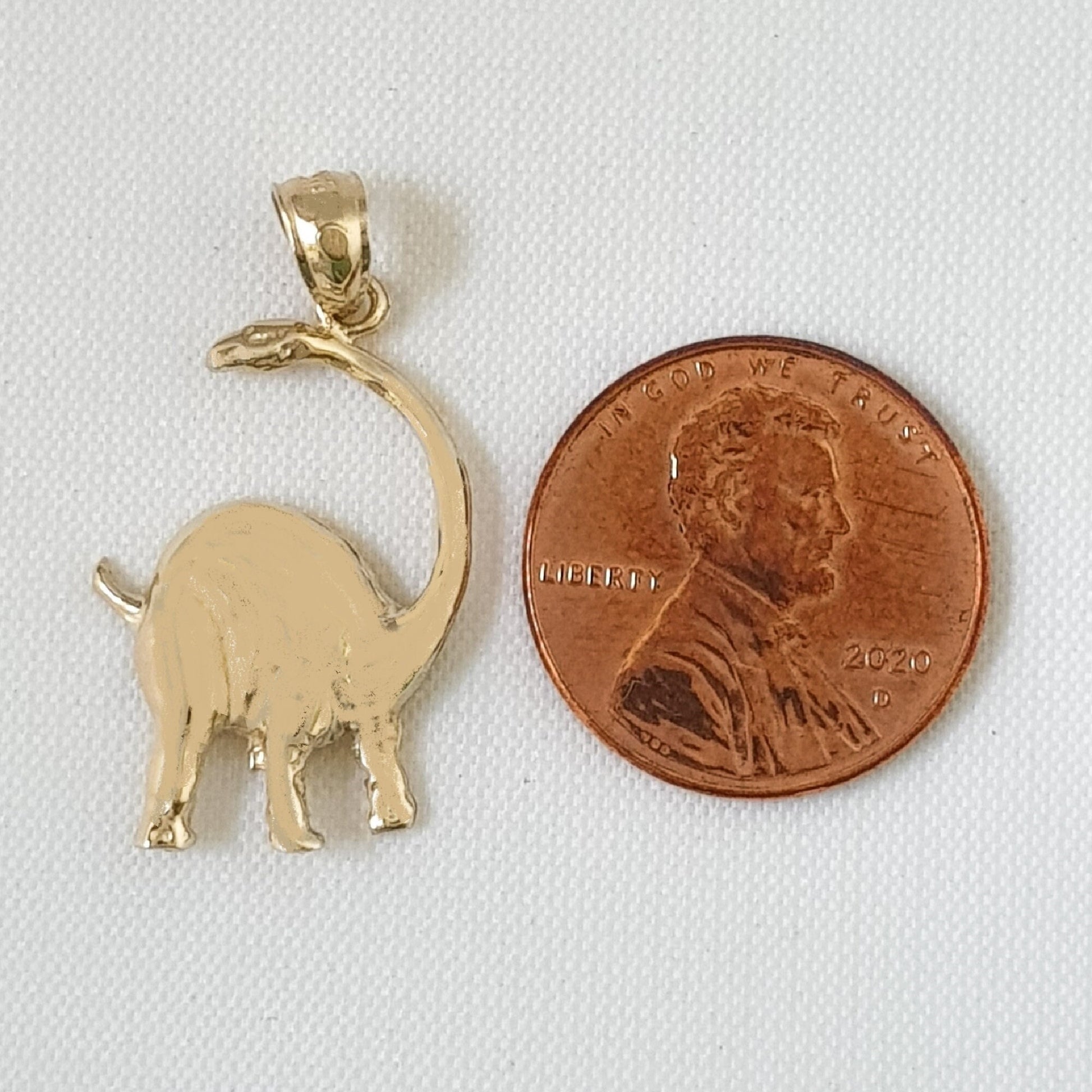 14K Yellow Gold Brontosaurus Dinosaur Pendant