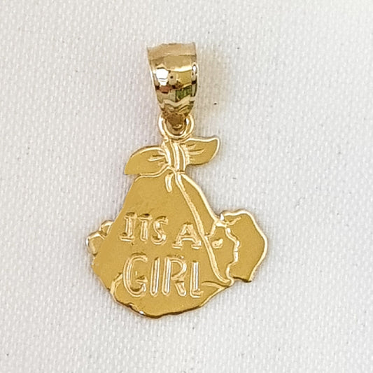 14K Yellow Gold ITS A GIRL Pendant Charm