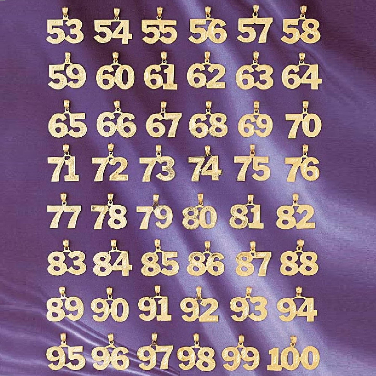 53 to 100 Any One 14K Yellow Gold Number Pendant