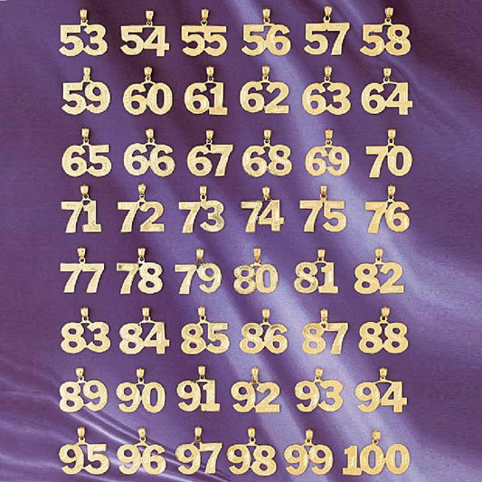 53 to 100 Any One 14K Yellow Gold Number Pendant