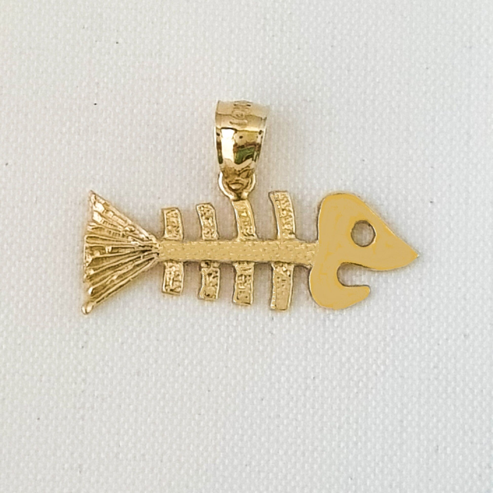 14K Yellow Gold Fish Bone Pendant