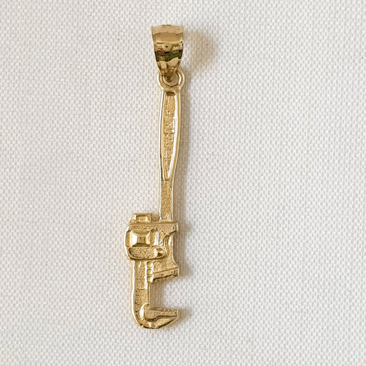 14K Yellow Gold Monkey Wrench Tool 3D Solid Pendant