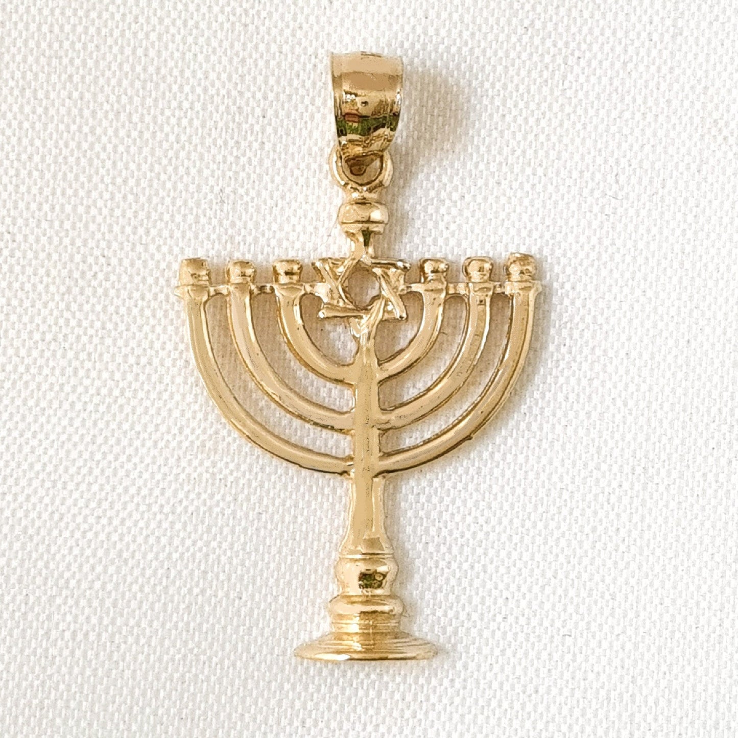 14K Yellow Gold Menorah with Star of David Pendant