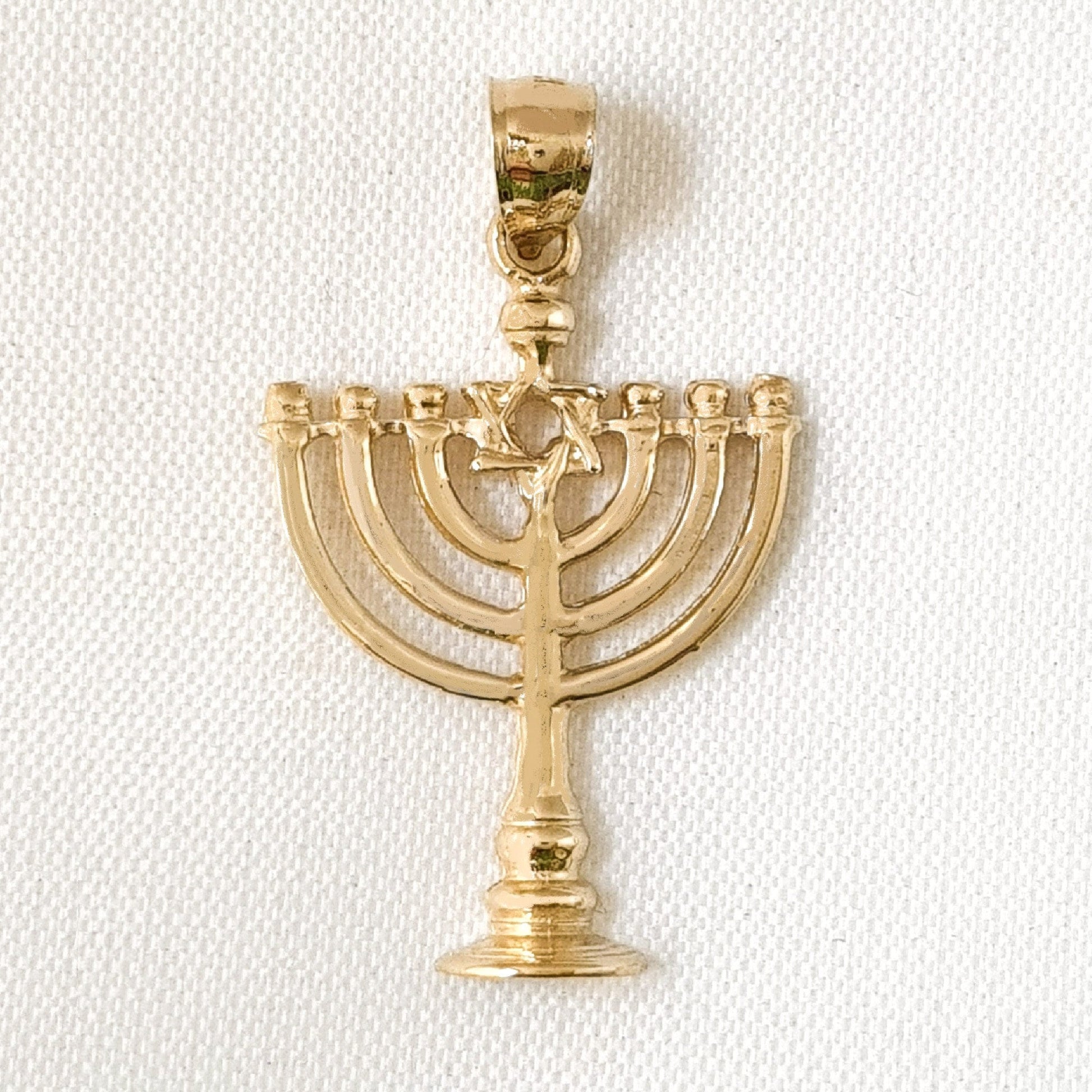 14K Yellow Gold Menorah with Star of David Pendant