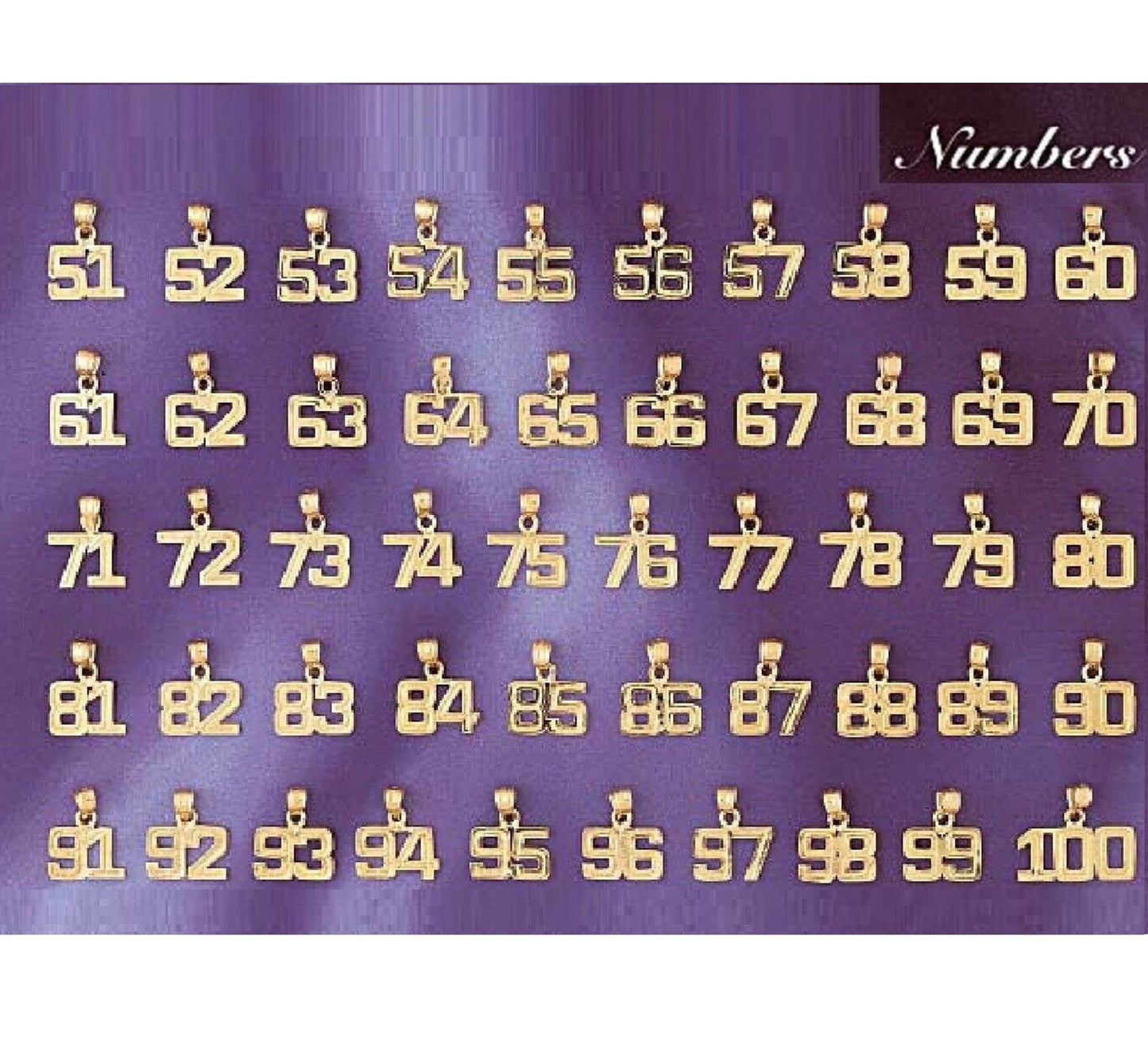 Small 51 to 100 Any One 14K Yellow Gold Number Pendant