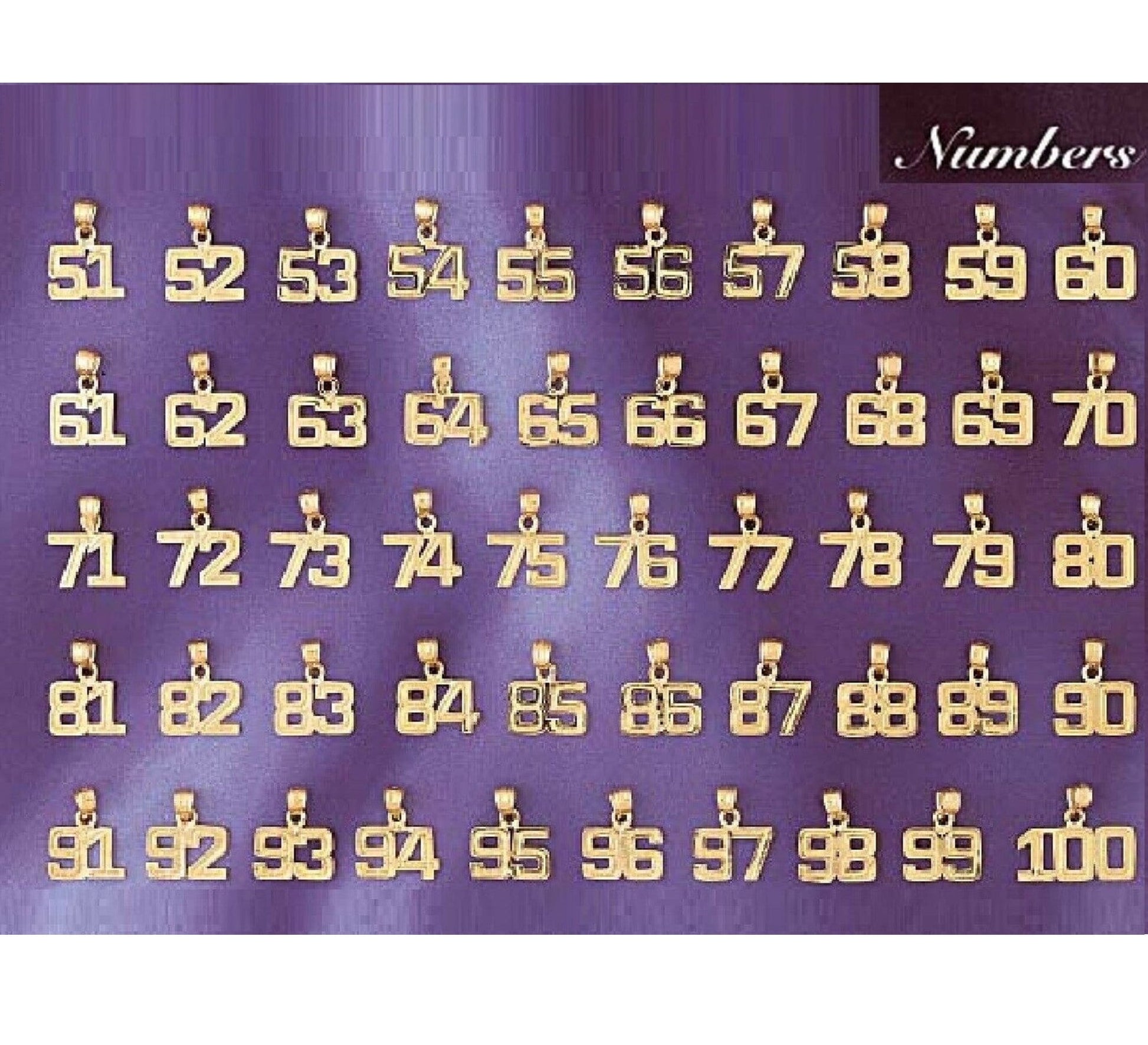 Small 51 to 100 Any One 14K Yellow Gold Number Pendant