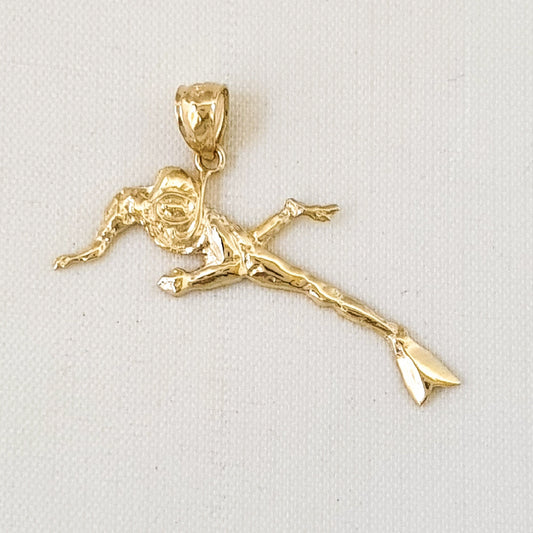 14K Yellow Gold Scuba Diver, Diving Snorkeling Pendant