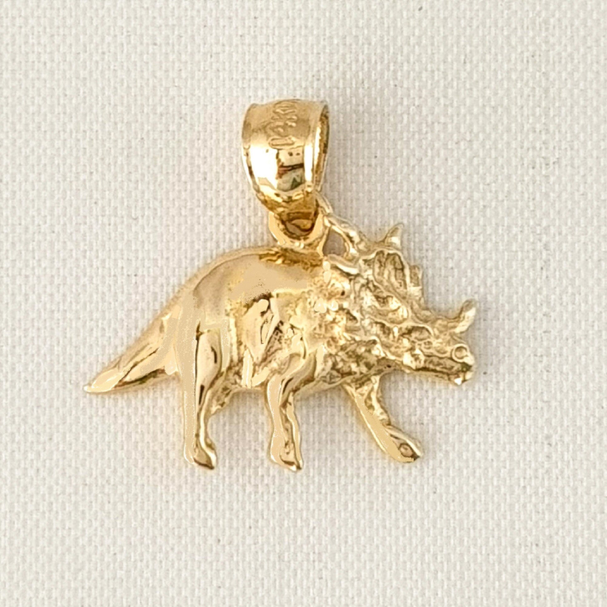 14K Yellow Gold Triceratops Dinosaur Pendant