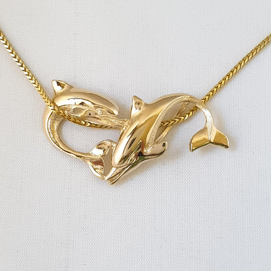 14K Yellow Gold Dolphins Slide Pendant