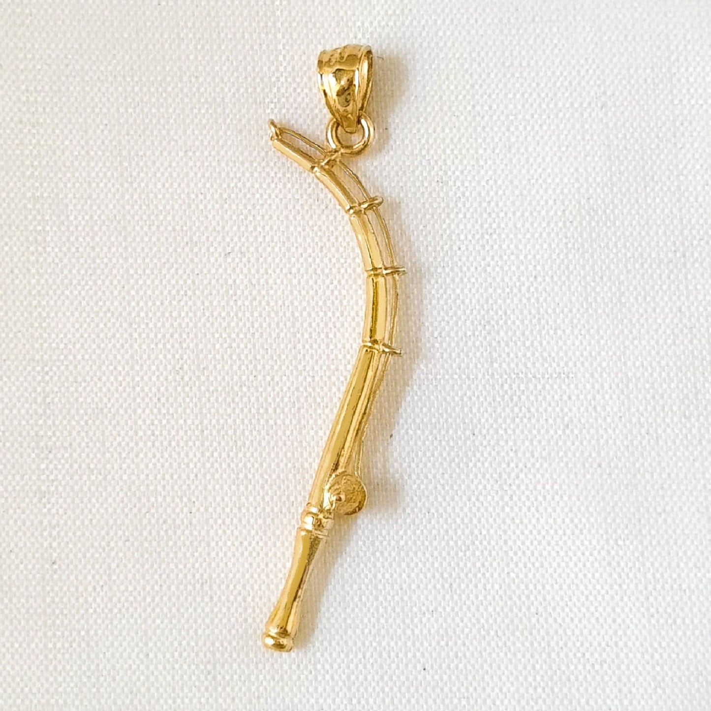 14K Yellow Gold Fishing Rod 3D Solid Pendant