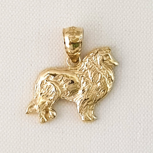 14K Yellow Gold Collie Dog Pendant