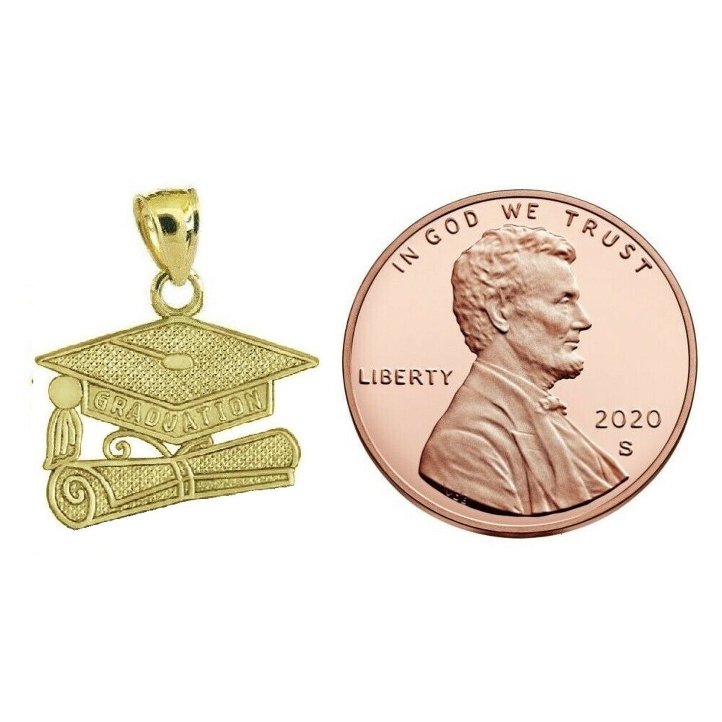 14k Yellow Gold Graduation Cap with Diploma Charm / Pendant