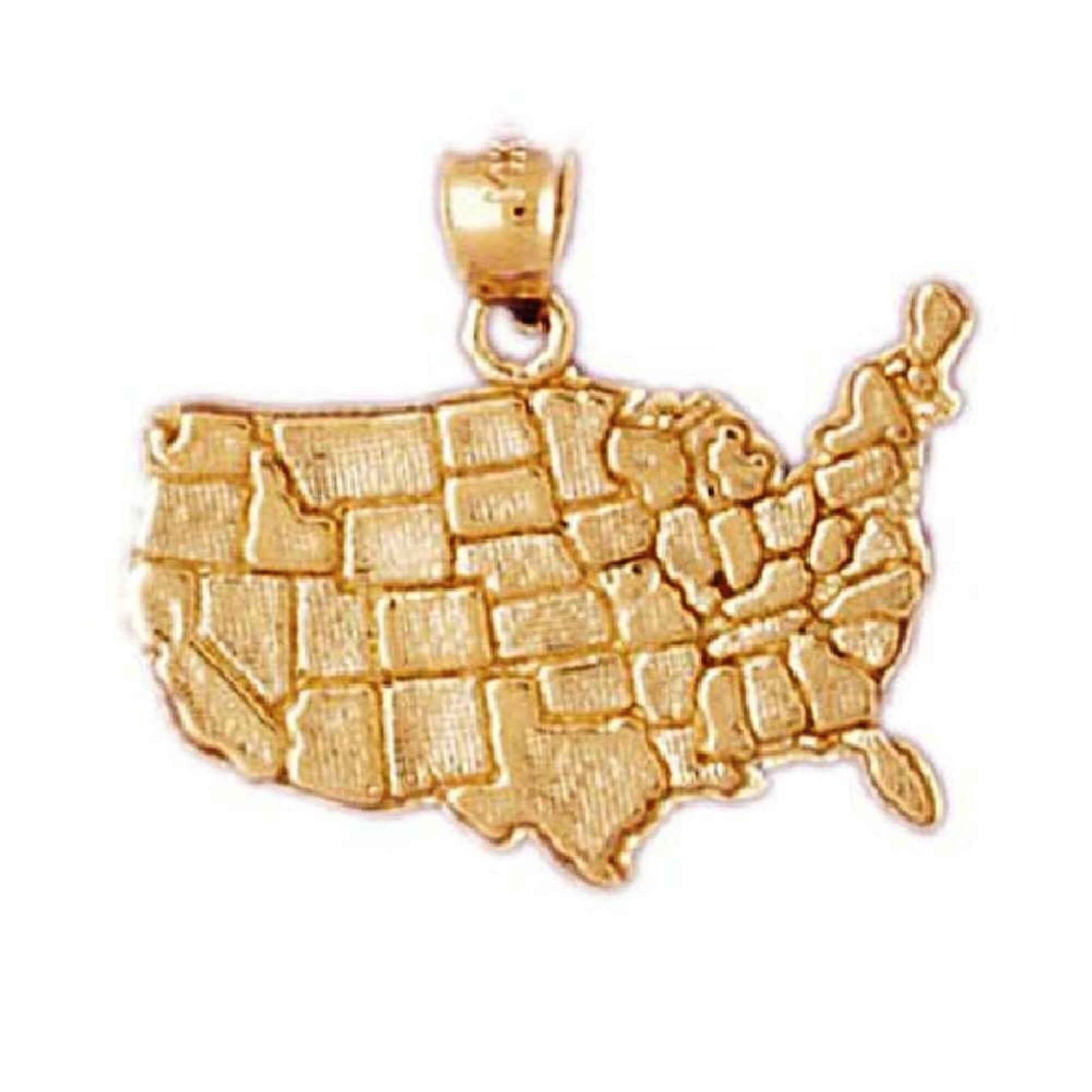 14K Yellow Gold United States Map Pendant