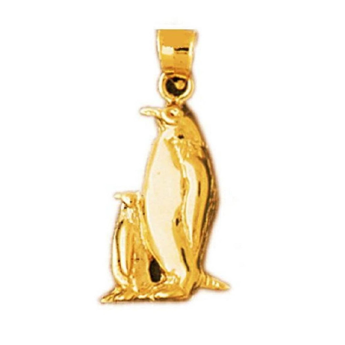 14K Yellow Gold Mother and Baby Penguin Pendant