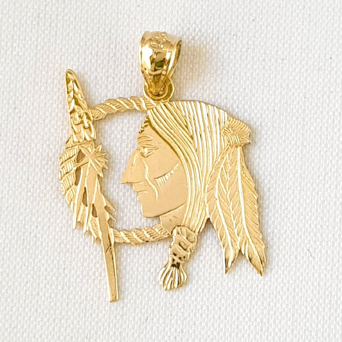 14K Yellow Gold Native American Indian Pendant