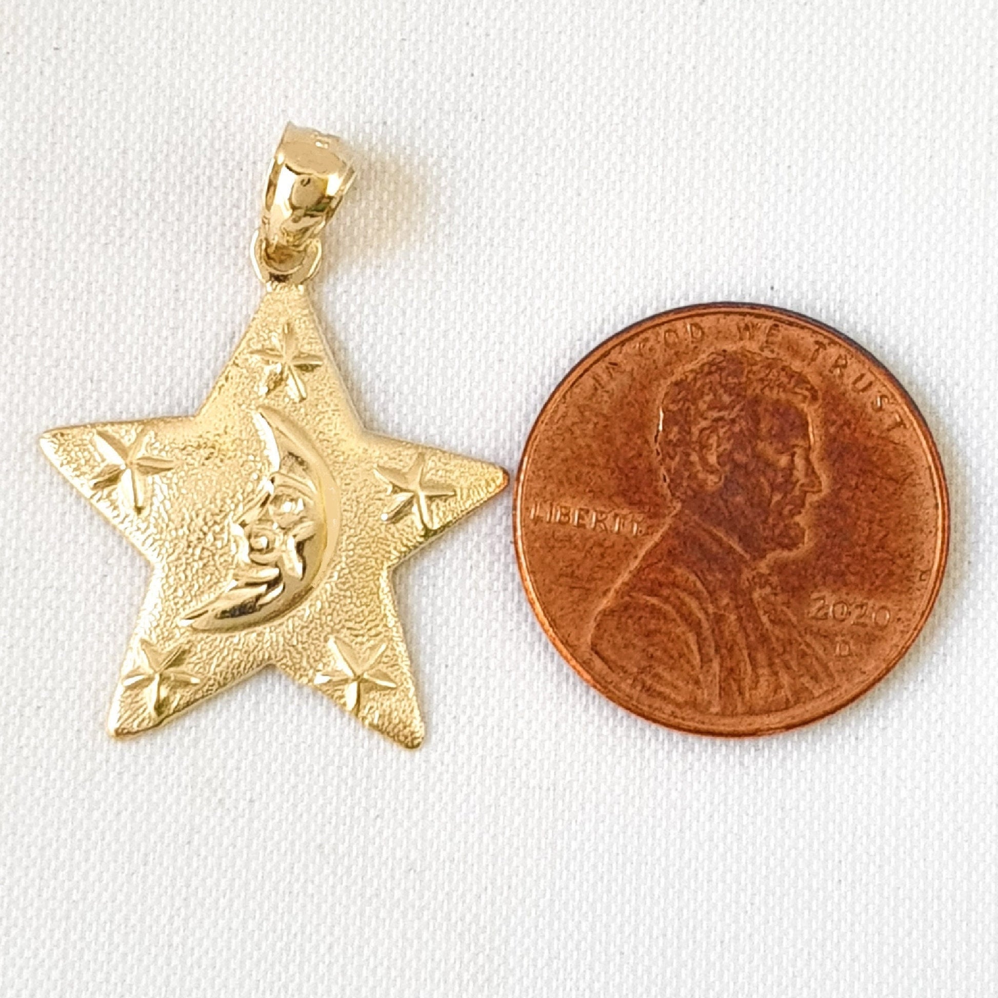 14K Yellow Gold Moon and Star Pendant