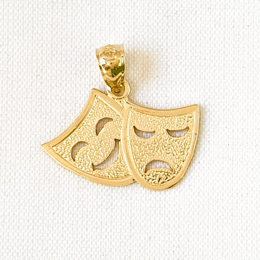 14K Yellow Gold Laugh Now, Cry Later Drama Mask Pendant