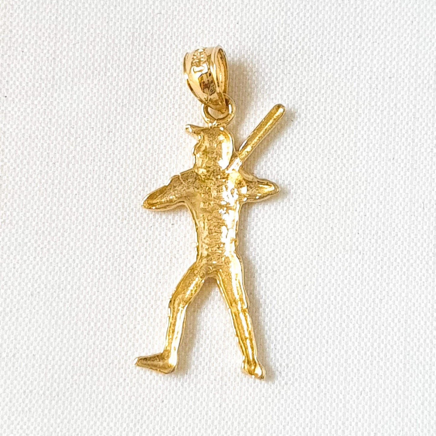 14K Yellow Gold Baseball Player Batter Pendant