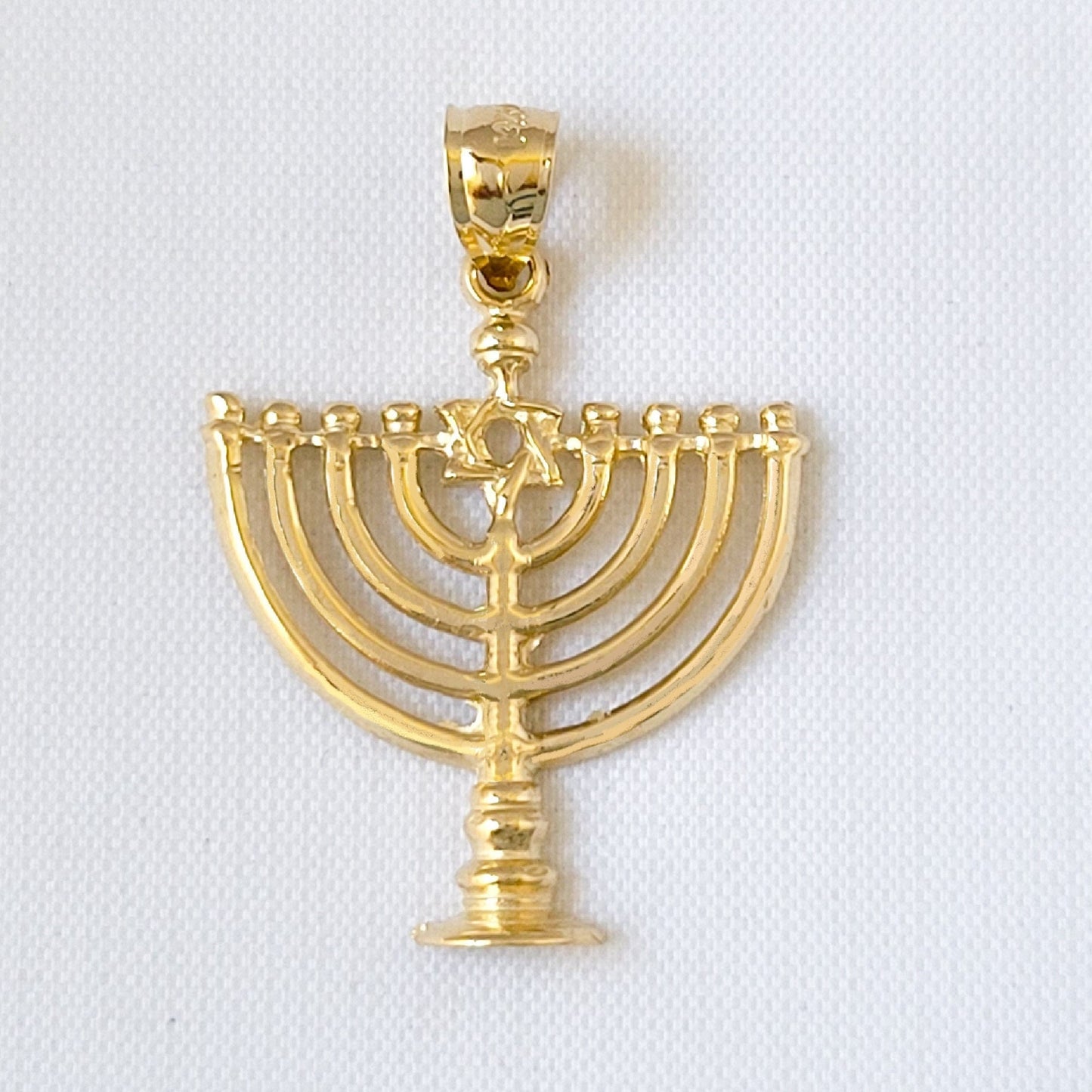 14K Yellow Gold Menorah with Star of David Pendant