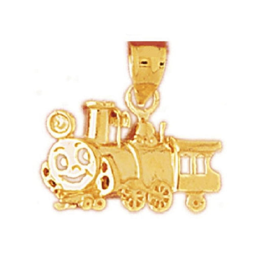 14K Yellow Gold Fancy Train Locomotive Pendant