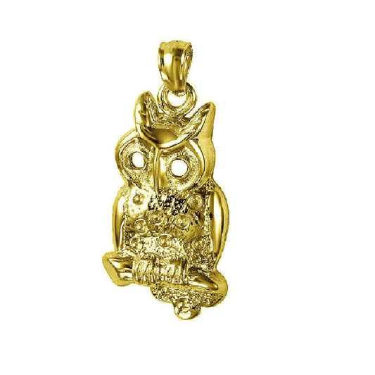 14K Yellow Gold Owl Pendant