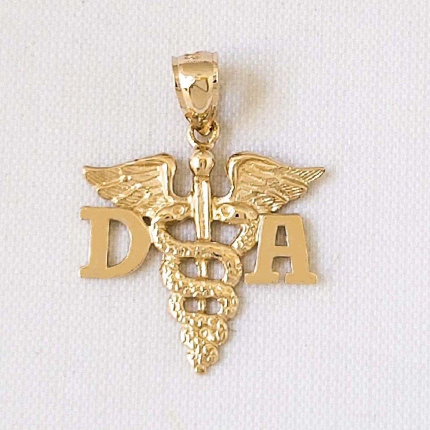 14k Yellow Gold DA Dental Assistant Caduceus Medical Pendant