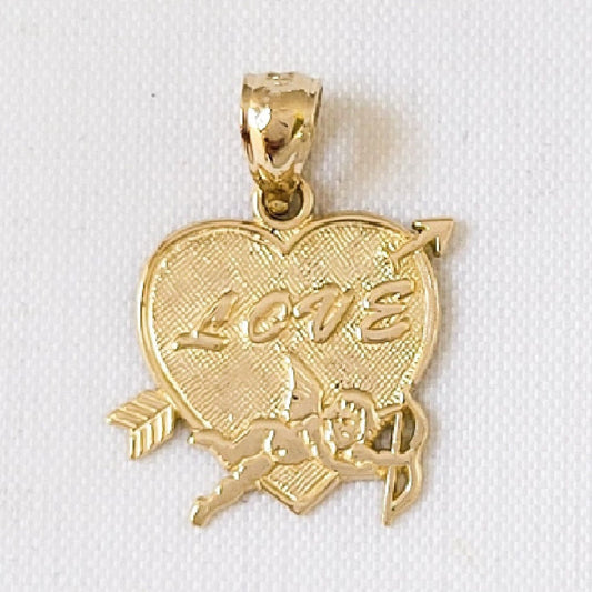 14k Yellow Gold Love Heart with Angel Pendant