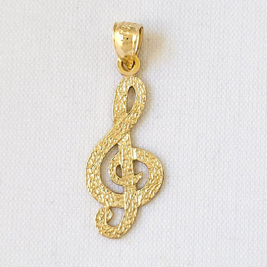 14K Yellow Gold Treble Clef Musical Note Pendant
