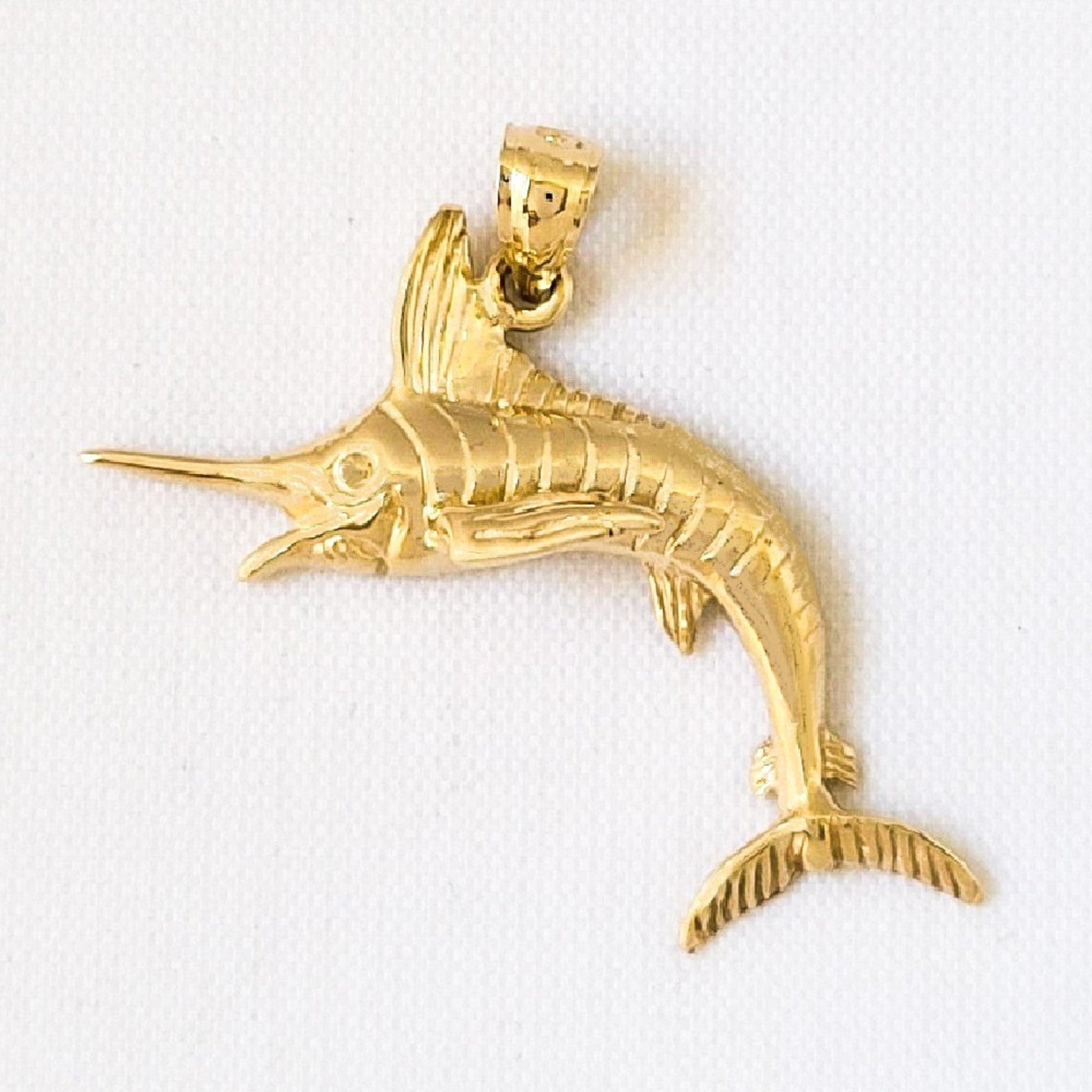 14k Yellow Gold Sailfish Marlin Fish Pendant
