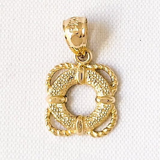 14k Yellow Gold Life Saver Ring with Rope Trim Pendant