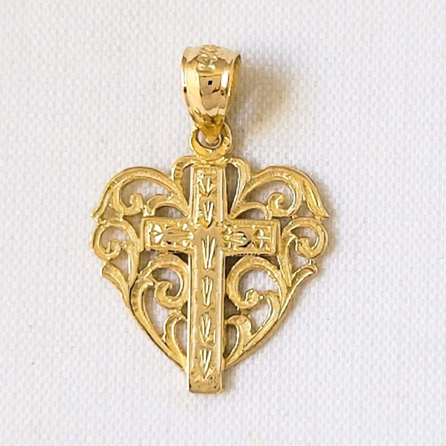 14k Yellow Gold Heart with Cross Pendant