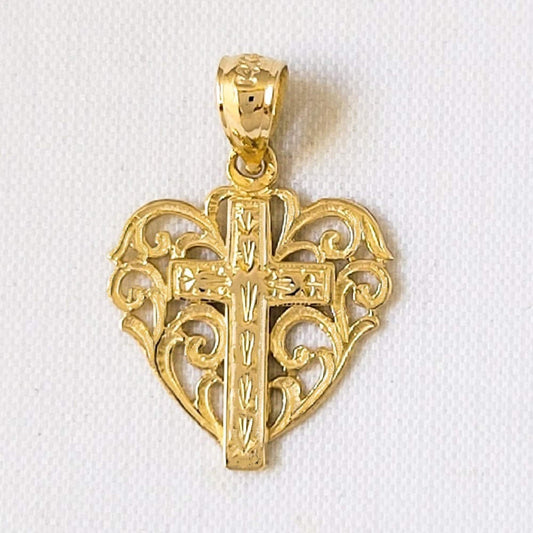 14k Yellow Gold Heart with Cross Pendant