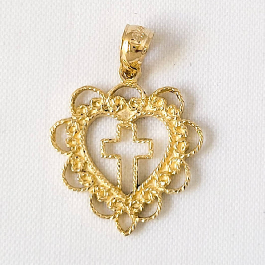 14k Yellow Gold Heart with Cross Pendant