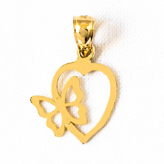 14k Yellow Gold Heart with Butterfly Pendant