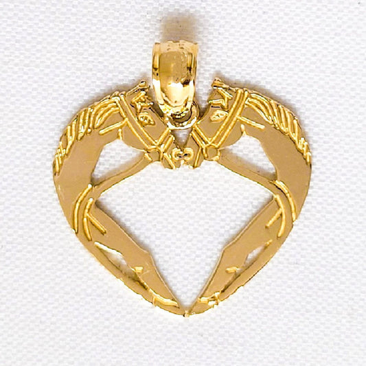 14k Yellow Gold Horses Heart Design Pendant