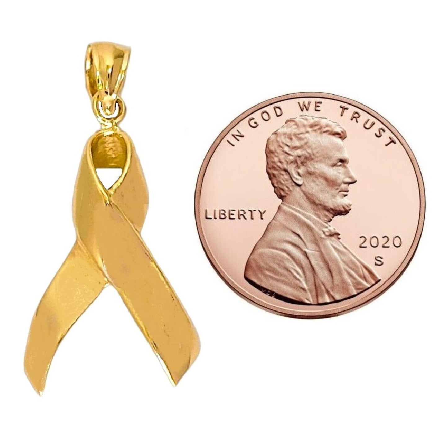14K Yellow Gold Breast Cancer Awareness Ribbon Pendant