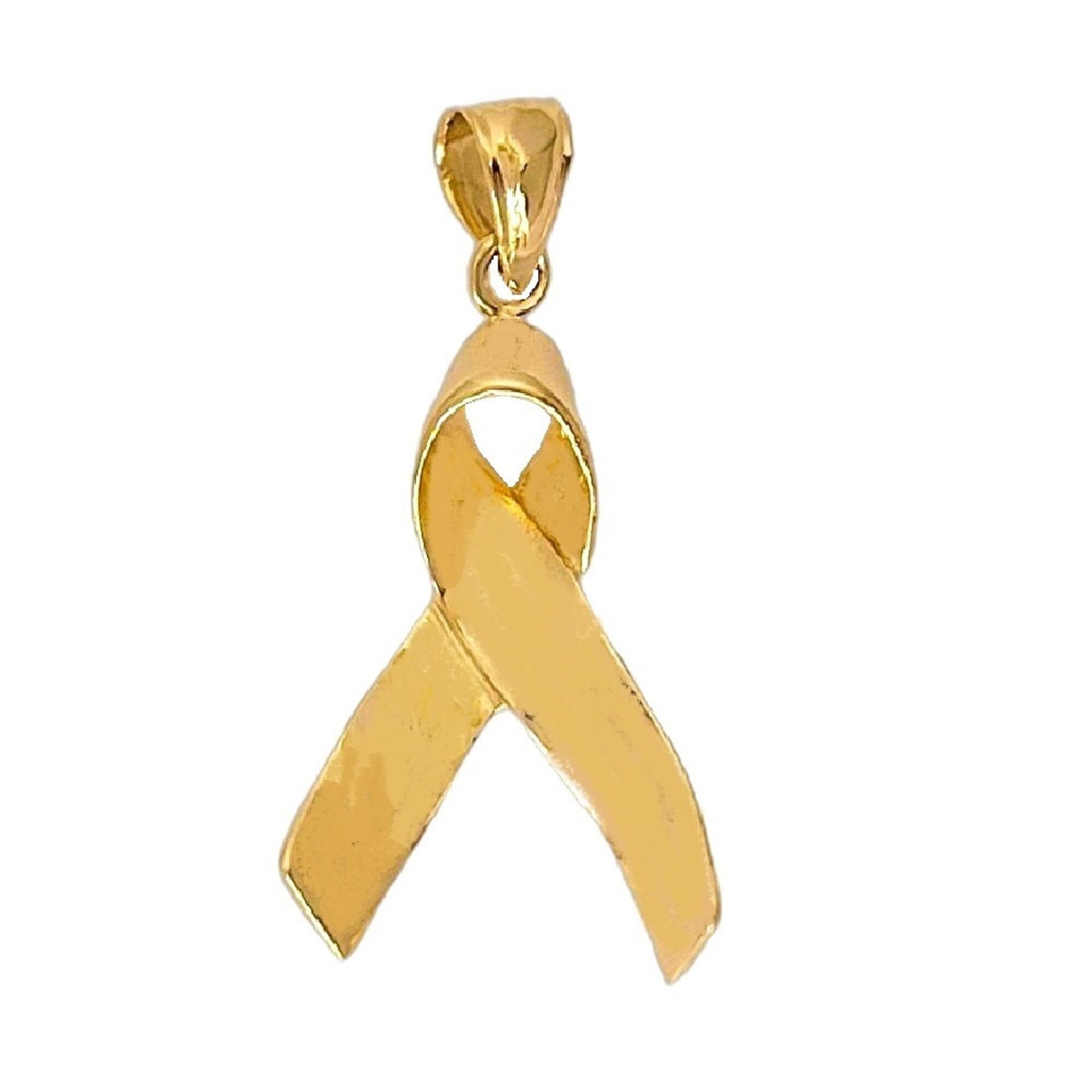 14K Yellow Gold Breast Cancer Awareness Ribbon Pendant