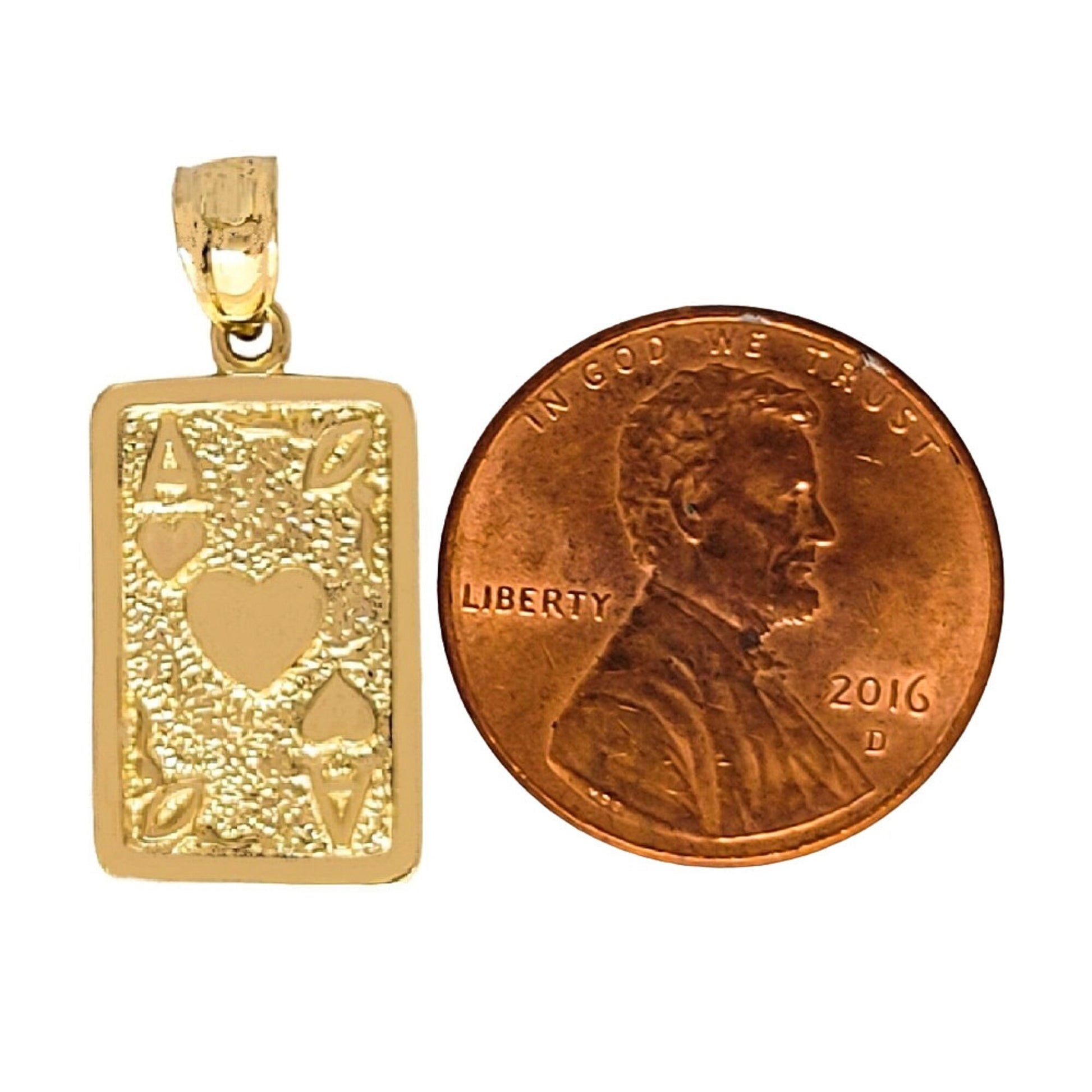14K Yellow Gold Ace of Heart Playing Cards Pendant